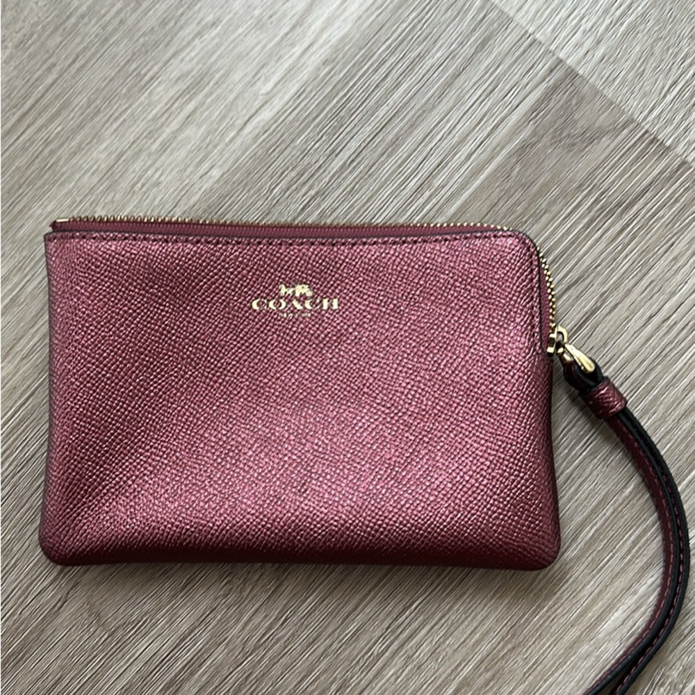 Coach Maroon Wristlet with Gold Accent